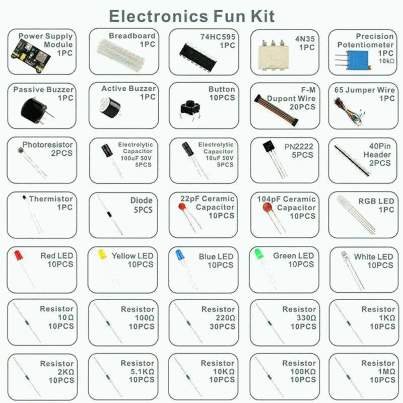 Full Kit - 830 Hole Breadboard Electronic Components Set With Box For Arduino DIY Project Starter El