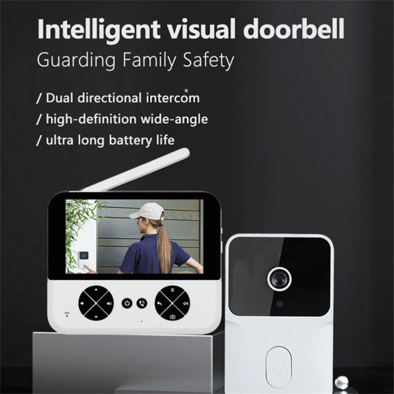 White - M16 Visual Doorbell 4.3-Inch IPS Display HD Camera Infrared Night Vision Wireless Bidirectio