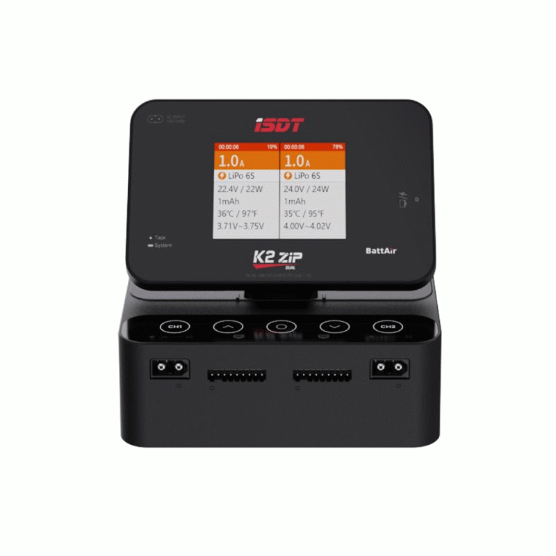 US Plug - ISDT K2 ZIP AC 200W / DC 500Wx2 Dual Channel Smart Charger with 2.8 Inch IPS LCD Screen fo