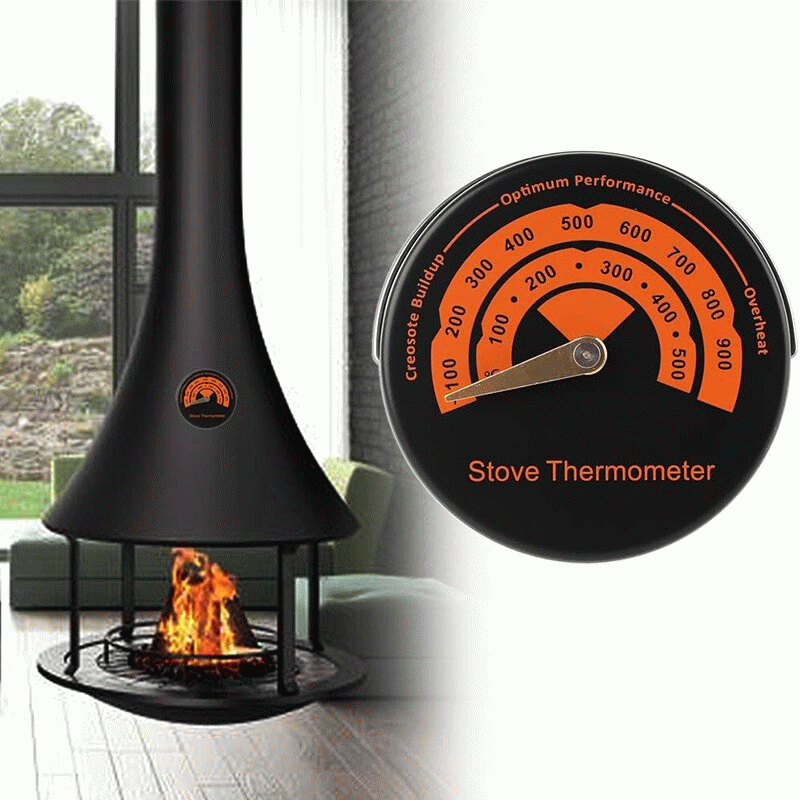 Black - IPRee Wood Stove Thermometer Magnetic Gas Top Temperature Meter with Large Dial Avoiding Ove