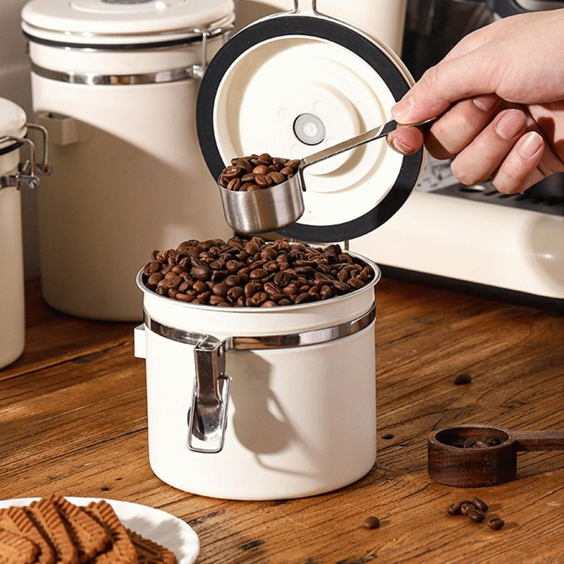 stainless steel - 1.8L Stainless Steel Coffee Bean Container with Date Display and Spoon Sealed Coff