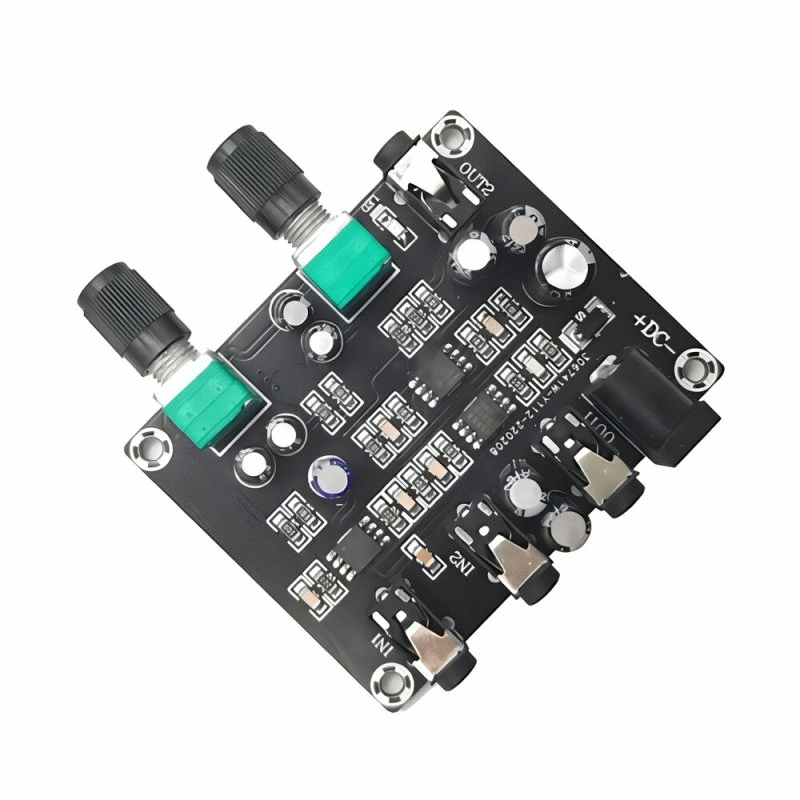 Black - HiFi 2-Way 2-Channel Stereo Audio Signal Mixer Board DC 5-24V 3.5mm Interface Low Noise Ampl