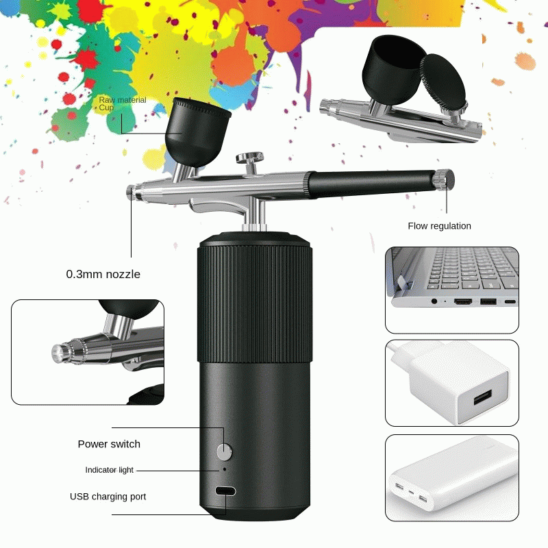 C - Portable Mini Airbrush with Compressor 23 psi 12V Rechargeable Wireless Airbrush for Nail Art Ca