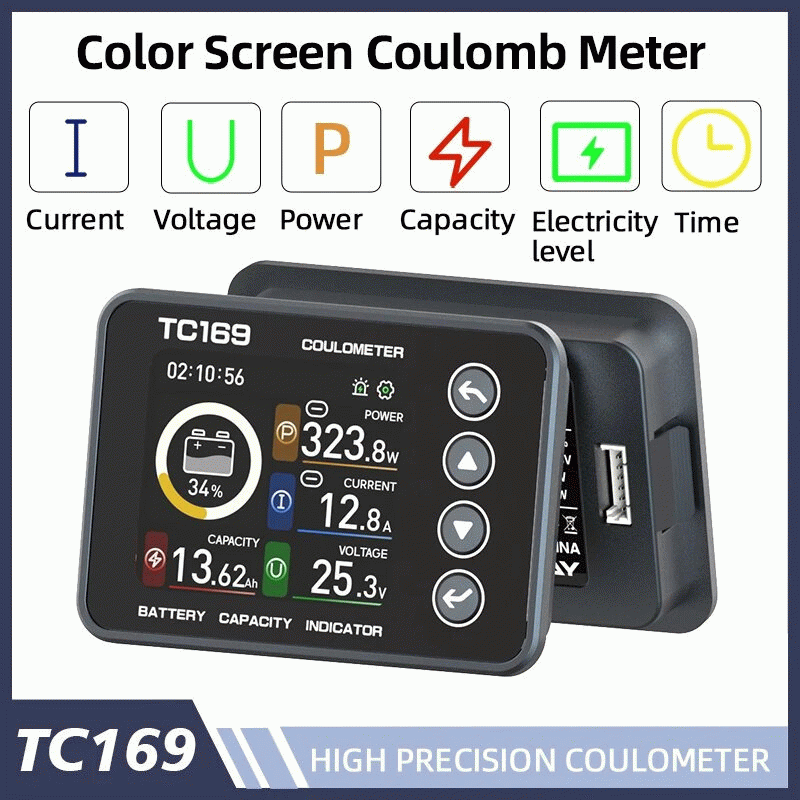 CS50(0~75A) - TC169 Battery Tester DC6-60V 30A/75A Color Screen Coulomb Counter High Precision Volta