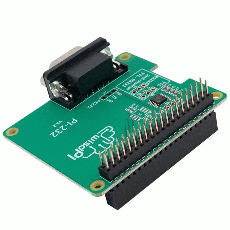 Green - RS232 Hat Expansion PCB Board for Rapsberry Pi 4/3/2/A+/B+ Compact GPIO TX/RX/GND to DB9M RS