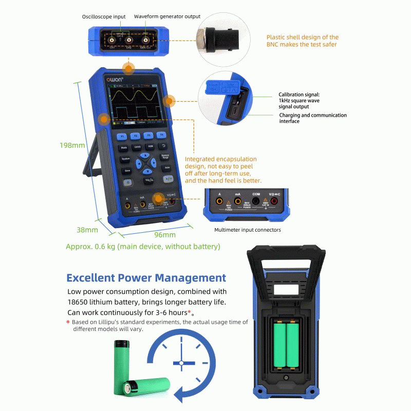 HDS25S - OWON HDS25/HDS25S 25MHz Dual Channel Oscilloscope with Multimeter 250MSa/s Sampling Rate LC