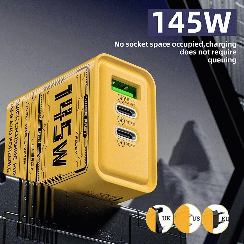 US Plug - CH145-PD 3-Port USB PD Charger USB-A+2USB-C PD3.0/3.1 QC3.0/4.0 PPS Fast Charging Wall Cha