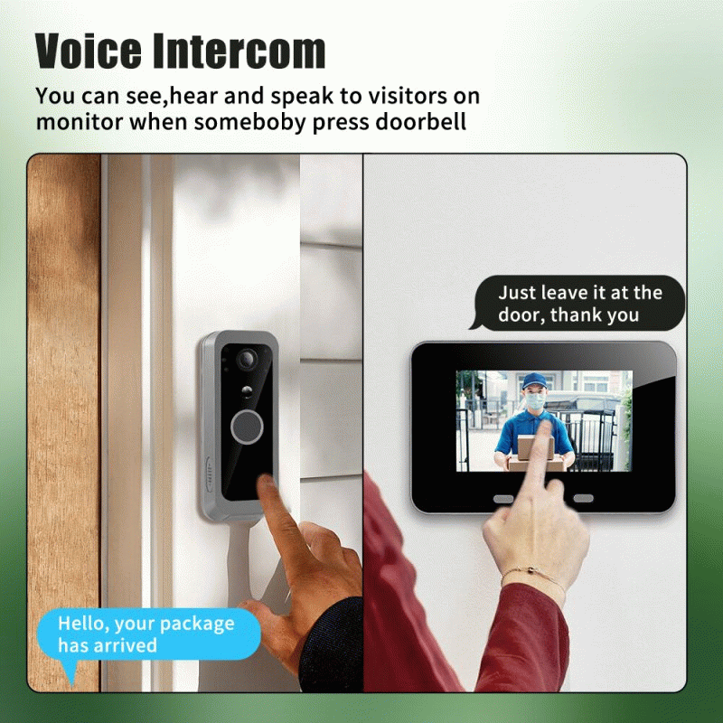 SY-30 Wireless Video Doorbell Intercom System 4 Inch Screen with 5000mAh Battery Night Vision PIR Mo