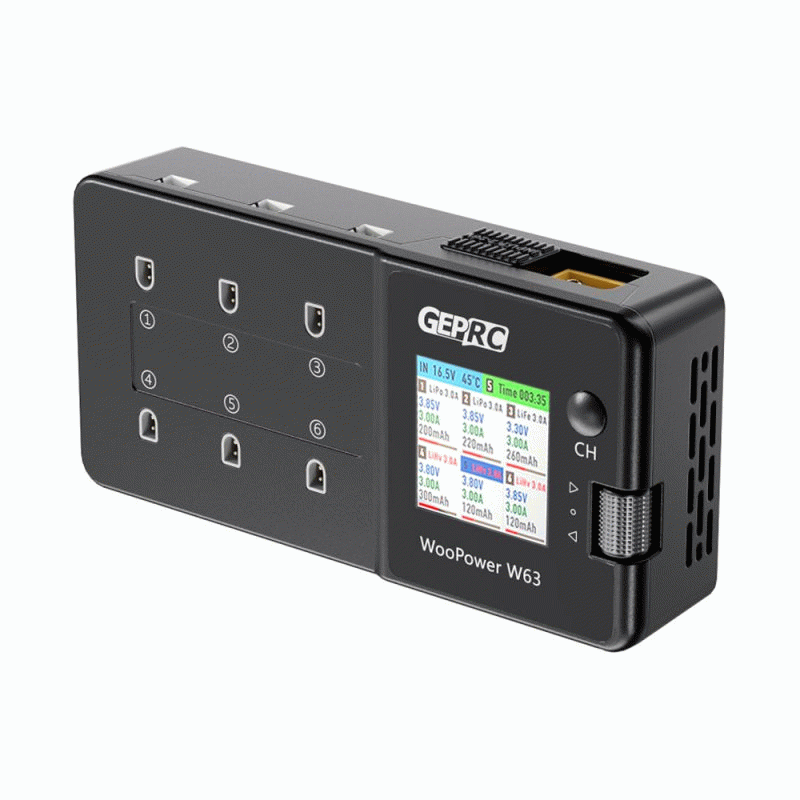 Black - GEPRC WooPower W63 78W 3A*6 6 Ports 1S Lipo Battery Charger Discharger with Storage Function
