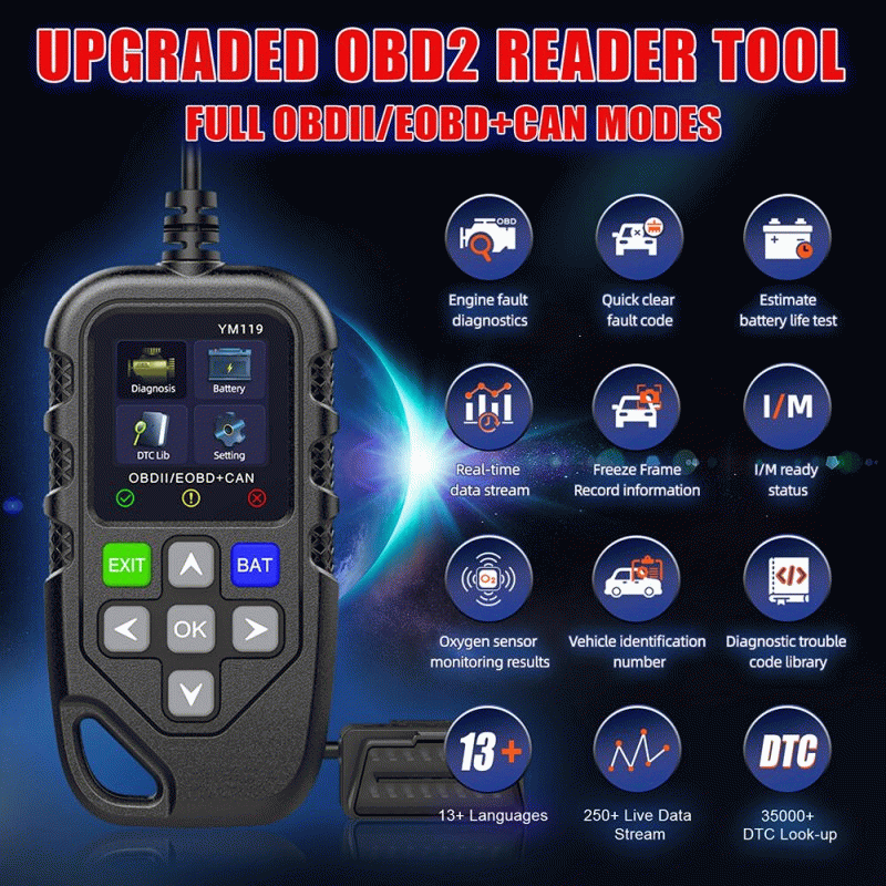 #01 - YM119 OBDII Scanner Diagnostic Tool OBD2 Code Reader 1.8-inch TFT Color Screen Car Automotive
