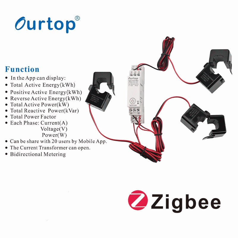 Smart Zigbe Three-Phase Energy Meter 100-240V Mobile App Remote Control Household Multifunctional Ra