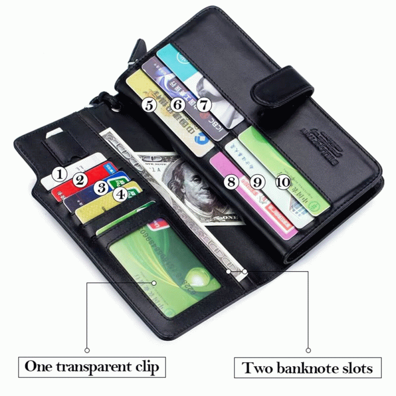 Black - BULLCAPTAIN Men's Genuine Leather Wallet RFID Function Can Place 6.5'' Mobile Handbag High Q