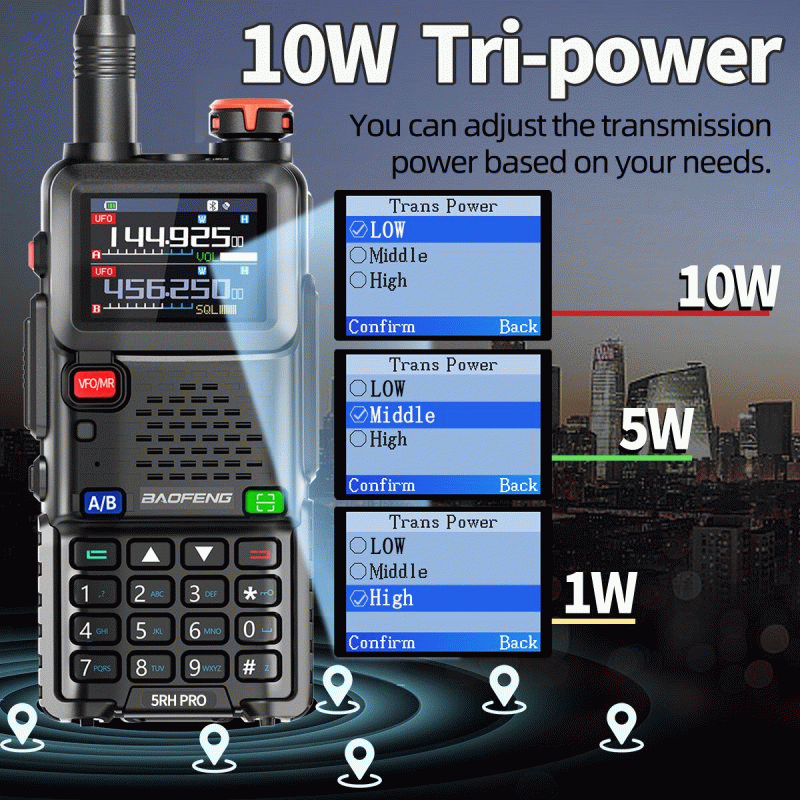 Baofeng UV-5RH PRO 10W GPS Multi Band AM FM Walkie Talkie Bluetooth Frequency Writing Function 640 C