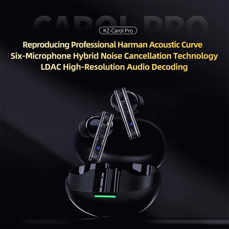 Black - KZ Carol Pro ANC Earbuds Wireless bluetooth 5.4 Earphone 55dB Depth Noise Cancelling 6 Mic C