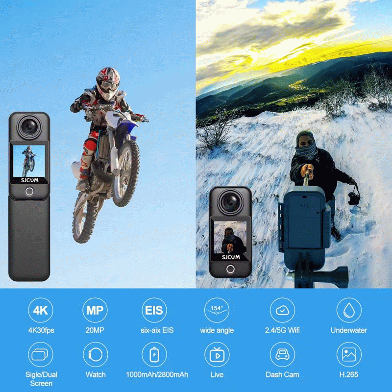 Black - SJCAM C300 Action Camera 4K 30FPS Dual Battery 6-Axis GYRO Stabilization 5G WiFi Remote Webc