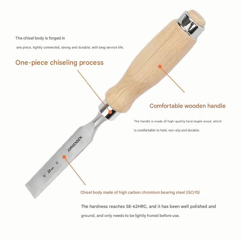 #A - JORGENSEN 4pcs Woodworking Chisel Set High Carbon Chromium Steel Maple Handles 6mm 12mm 20mm 26