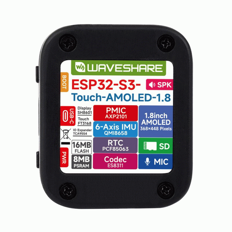 No battery - ESP32-S3 1.8inch AMOLED Touch Display Development Board 32-bit LX7 Dual-core Processor
