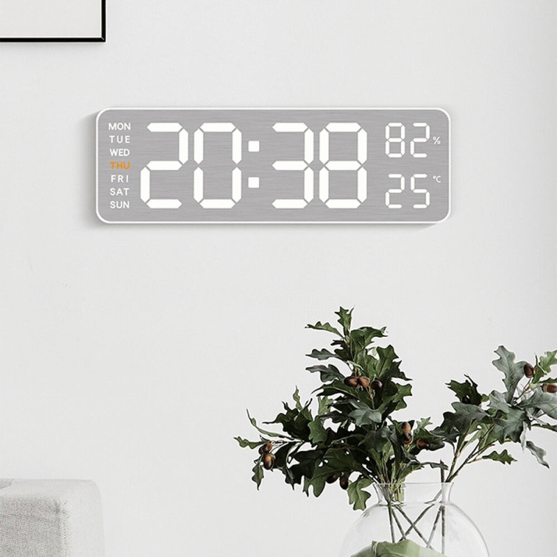 #A - Electronic Wall Clock Temperature Humidity Display Metal Brushed Multifunctional Wall Clock Dig