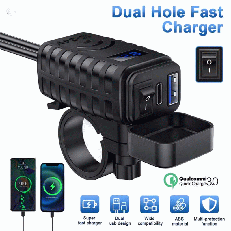 USB+Type-C - 48W Motorcycle USB Charger QC3.0 & PD Fast Charge 3.0 Motorcycle USB USB Type C Phone C