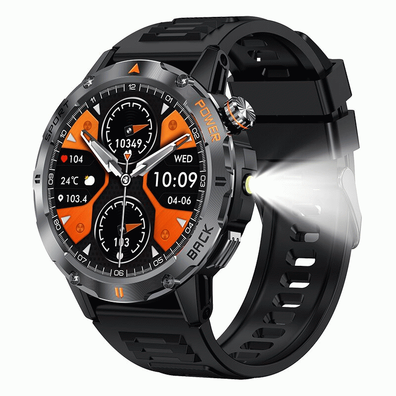 Green - YK06 1.53inch HD Screen LED Flashlight Compass 40 Days Battery Life bluetooth Call Heart Rat