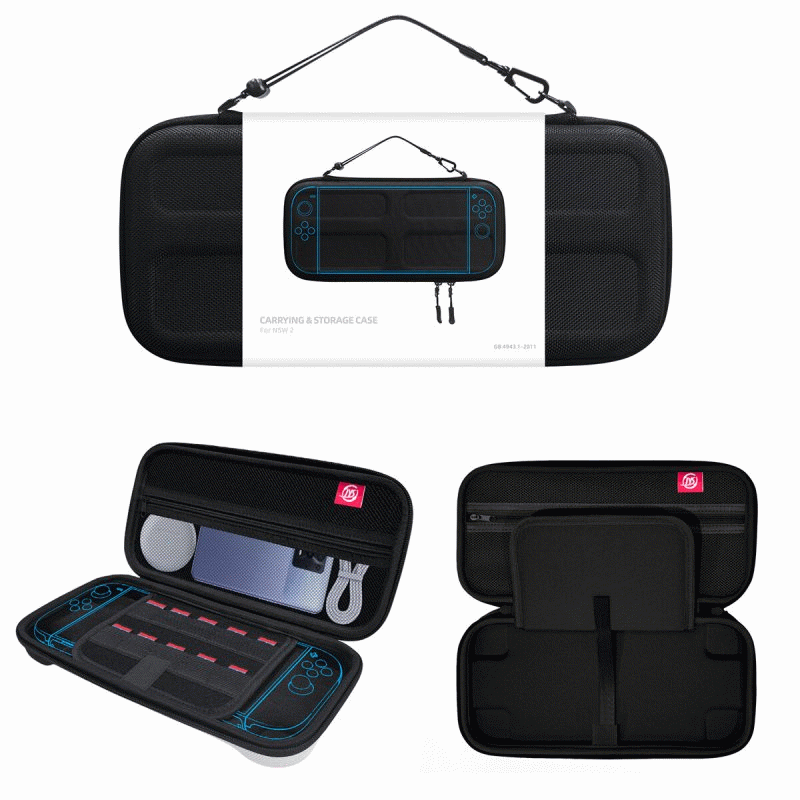 Black - JYS JYS-NS2282 Switch2 Carrying Case EVA Shockproof Water-Resistant 10 Game Card Slots 1680D
