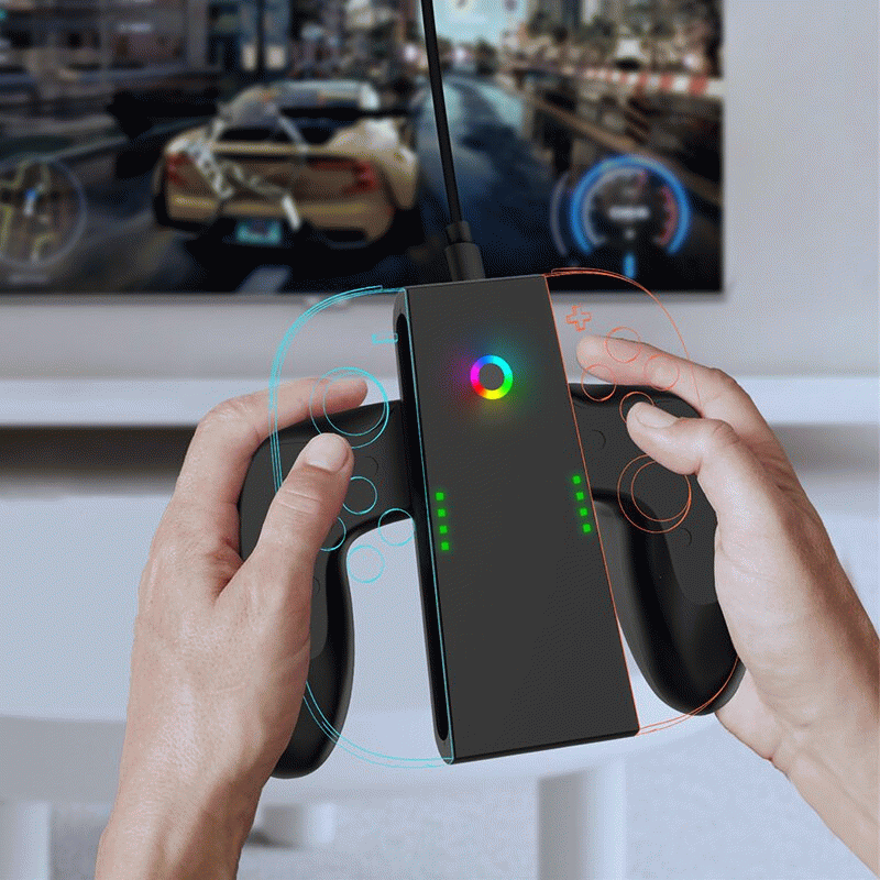 Black - JYS JYS-NS2287 Switch2 Joy-Con Magnetic Charging Grip Type-C Fast Charging Dock for Dual Gam