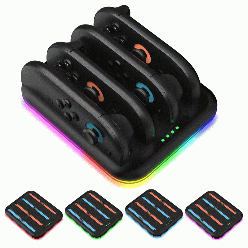 White - JYS JYS-NS2303 Switch2 Joy-Con 4 in 1 Charging Dock Type-C Fast Charging LED Indicators RGB