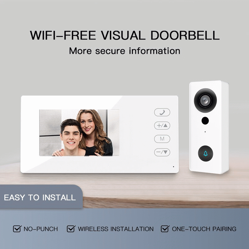 White - WF006-KP2 Video Doorbell 4.3 Inch IPS Screen Two Way Intercom Night Vision Wireless Installa