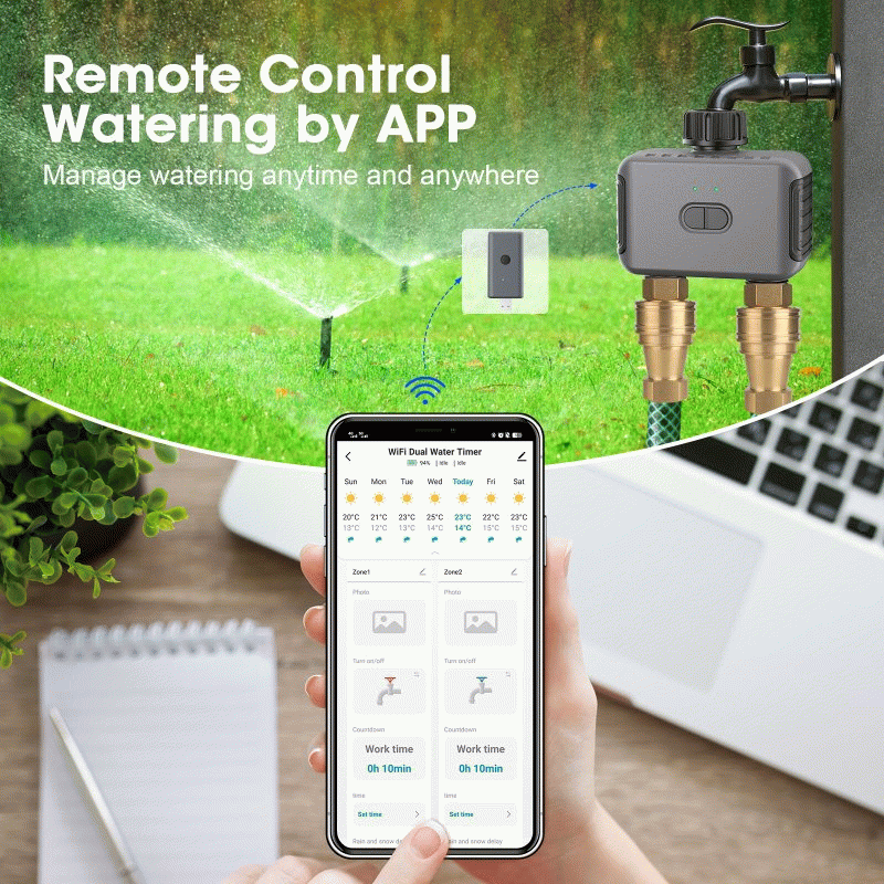 SGW08MZ +WG05 - SGW08MZ Tuya Zigbe 2 Zones Smart Irrigation Timer Digital Programming Watering Sched