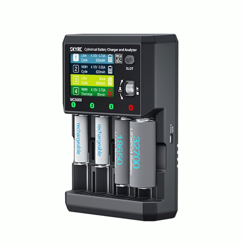 EU Plug - SKYRC MC5000 Cylindrical Battery Charger and Analyzer 2.8 inch Display Screen PD65W Built-