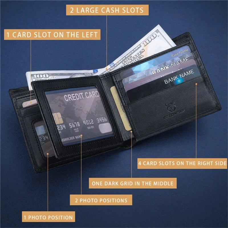 Black - BULLCAPTAIN Business Casual Billfold Cowhide Leather Men Wallet with Gift Box Short Crocodil