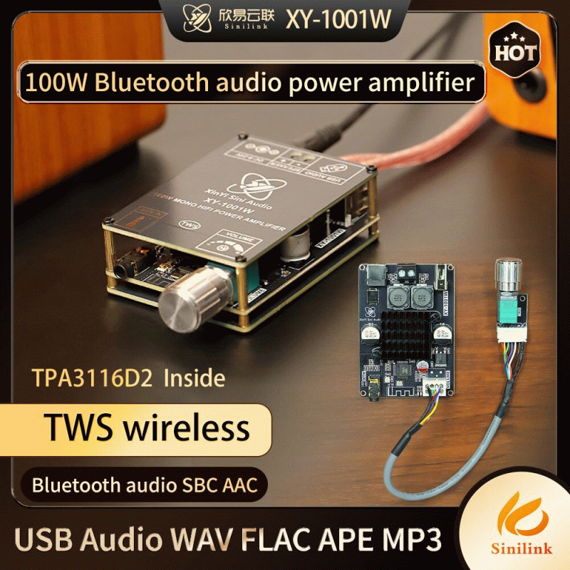 Integrated Panel - Sinilink XY-1001W TWS bluetooth 5.3 Amplifier Board Mono 100W TPA3116D2 AUX USB S
