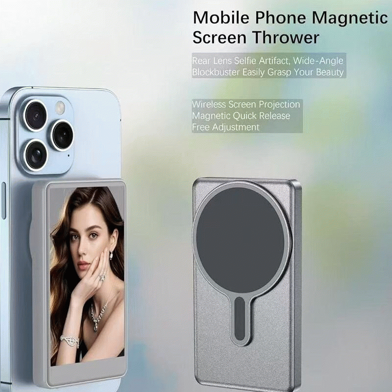 White - Magnetic Phone Selfie Monitor Screen for Smartphone Rear Camera Selfie with bluetooth Button