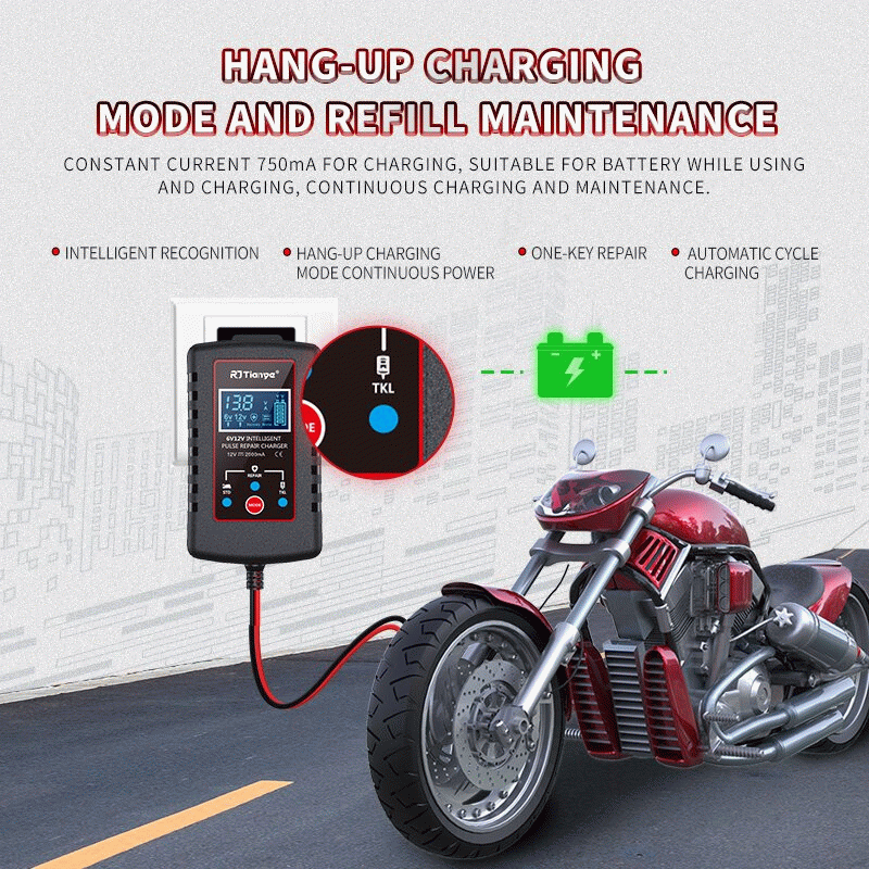 2# - RJTianye 6V 12V 2A Car Smart Battery Charger ASE Adapter Automatic Float Charge Motorcycle Lawn