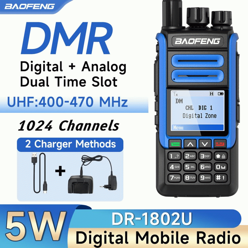 Radio+Type-C Cable+Earphone+Hand Mic - Baofeng DR-1802U Digital Two Way Radio Dual Mode Dual Time Sl