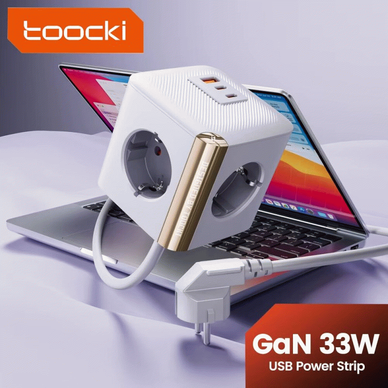 EU Plug - Toocki C27A Cube EU Socket 33W GaN Power Strip 7-in-1 USB-C Port 4000W 4AC Outlet 2USB-C 1