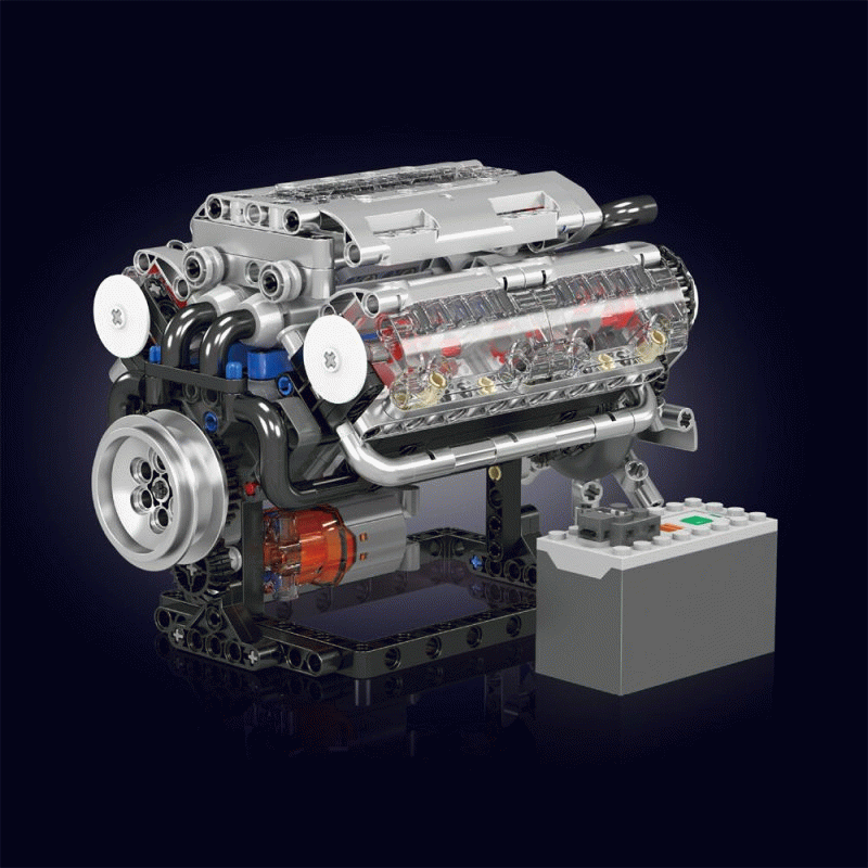 Silver - Mould King 10088 Technical Car Building Block MOC Motorized V8 Engine Model Brick Assembly