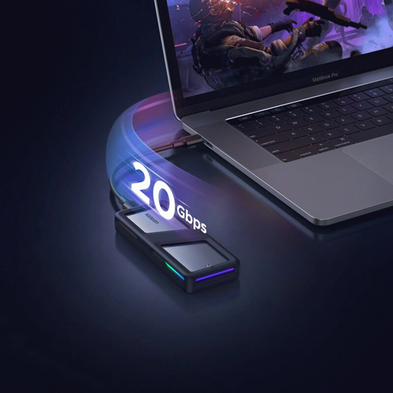 Grey - UGREEN CM777 20Gbps M.2 NVMe SATA SSD Case RGB Lighting Dual Protocol SSD Enclosure Adapter U