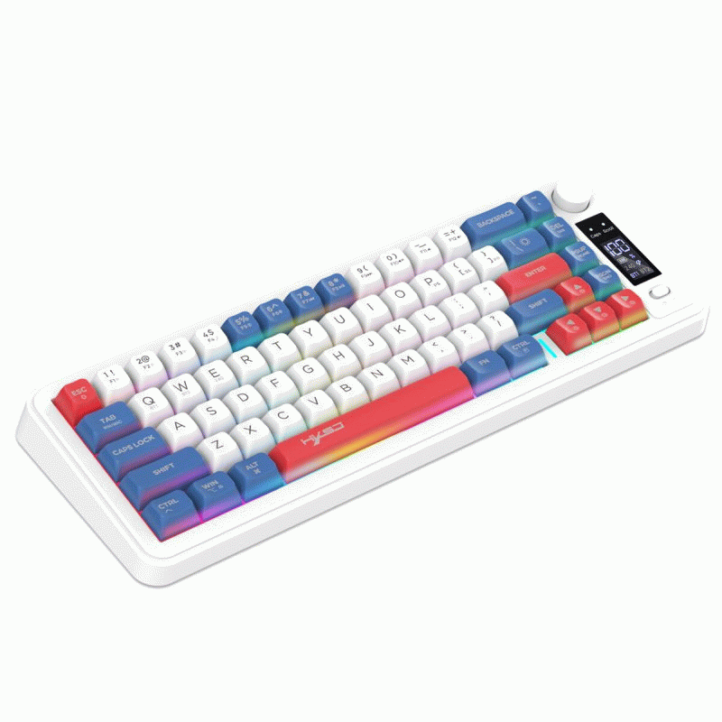 Black - HXSJ L68 Three-Mode Wireless Gaming Keyboard with Display Screen and Multimedia Knob 68-keys