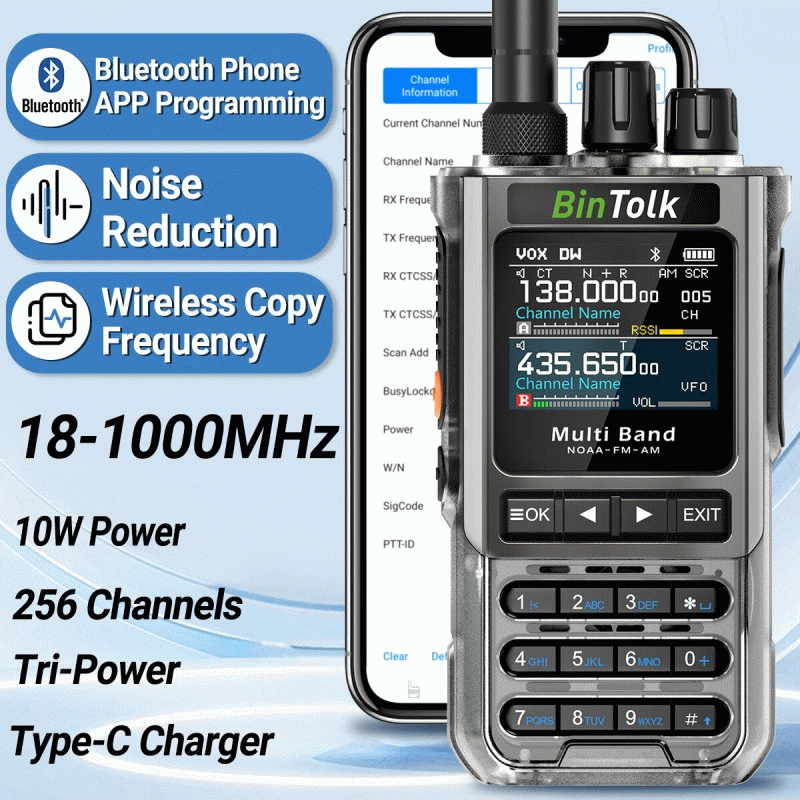 bluetooth+Frequency Writing Cable - BinTolk BT8200 10W Tri Power Two Way Radio Walkie Talkie 256CH W