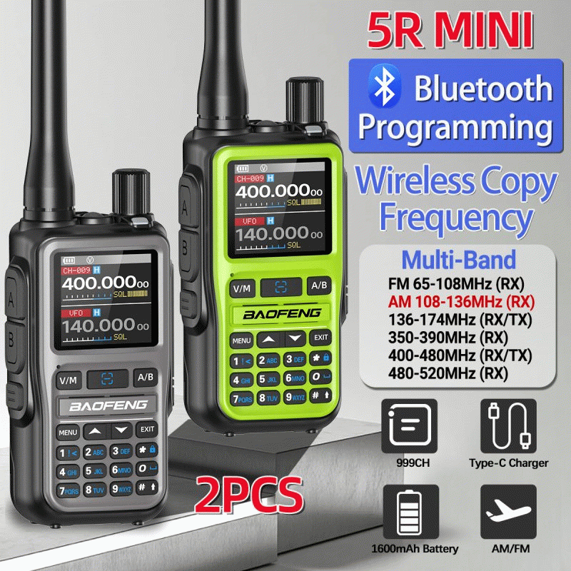 Green - 2Pcs BAOFENG UV-5R Mini 5W Walkie Talkie Bluetooth APP Programming Multi Band One Click Copy