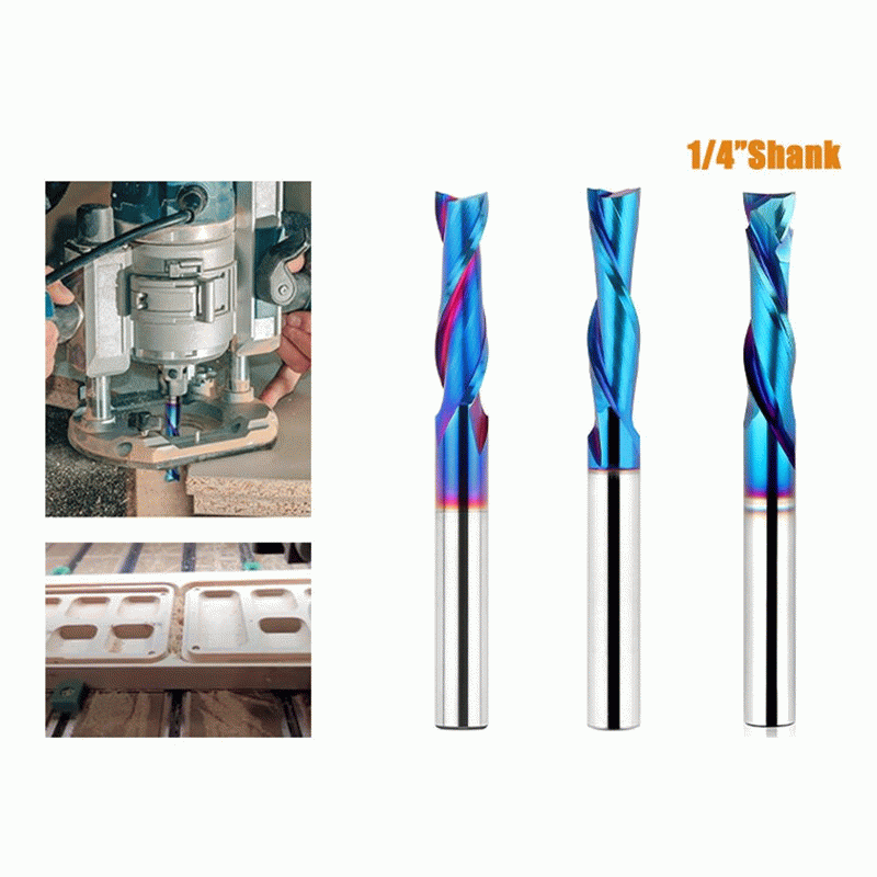 3PCS - 3PCS 1/4 Inch Shank Tungsten Steel Nano Blue Spiral Router Bits Up Cut Down Cut Compression R