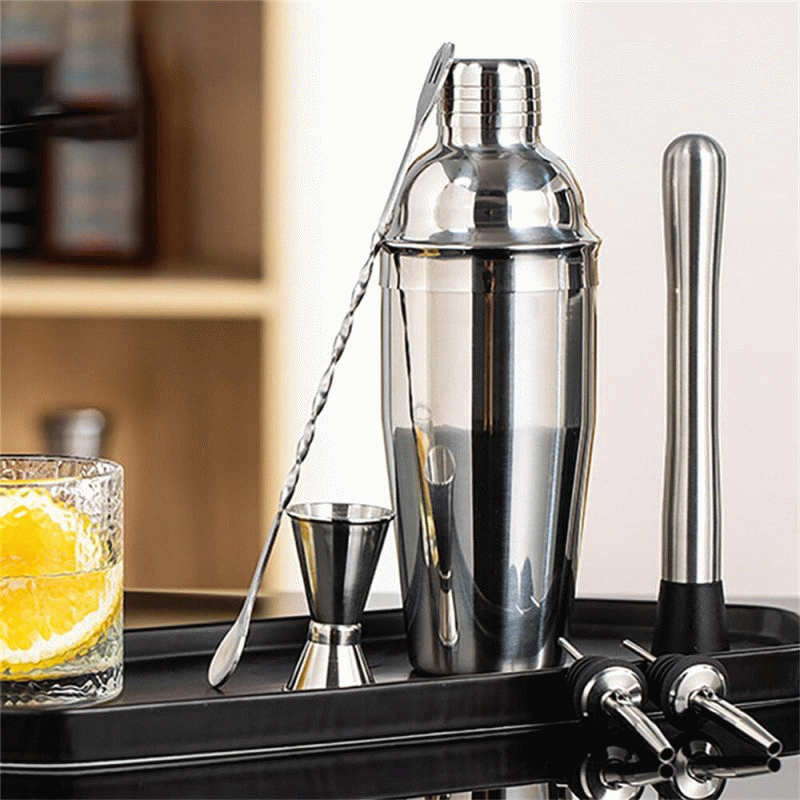 6pcs - 6PCS Stainless Steel Cocktail Shaker Set Professional Martini Drink Mixer Tool Set for Home B
