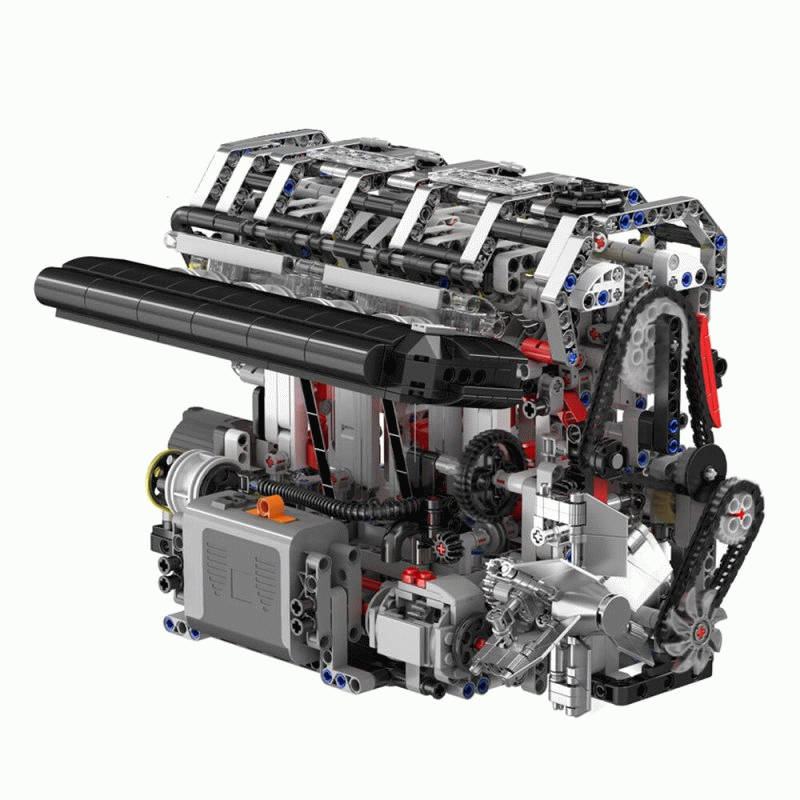 Silver - Mould King 10087 L4 Gasoline Engine Model Building Block Technical Car Motorised Inline 4-c