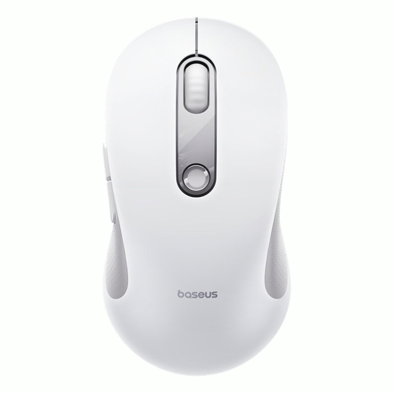 White - Baseus F02 bluetooth 5.3 Ergonomic Wireless Mouse 1600 DPI 70g Lightweight Portable Mute Mic