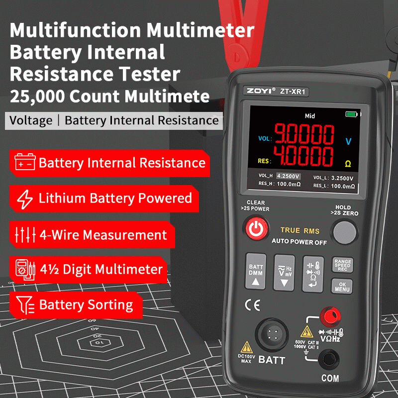 #A - 2in1 ZOYI ZT-XR1 Battery Internal Resistance Meter Multimeter 25000 Counts Test Capacitance/Dio