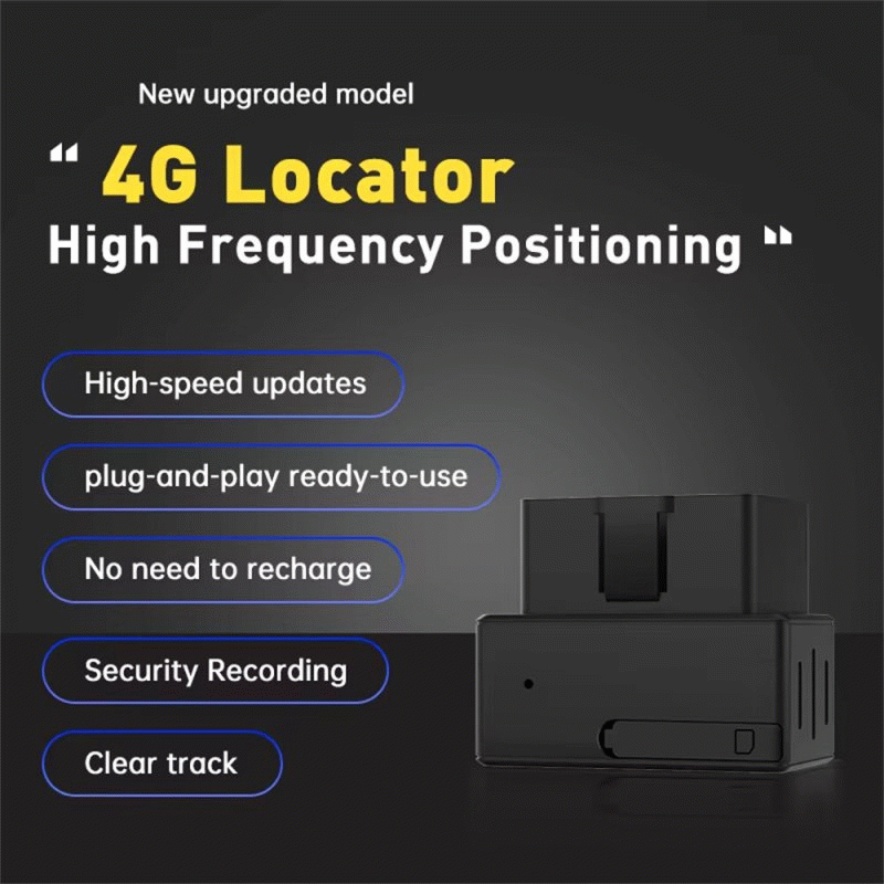 Black - GPS 4G Locator Vehicle Tracker High Accuracy Real-Time Tracking Plug-and-Play OBD Locator Mu