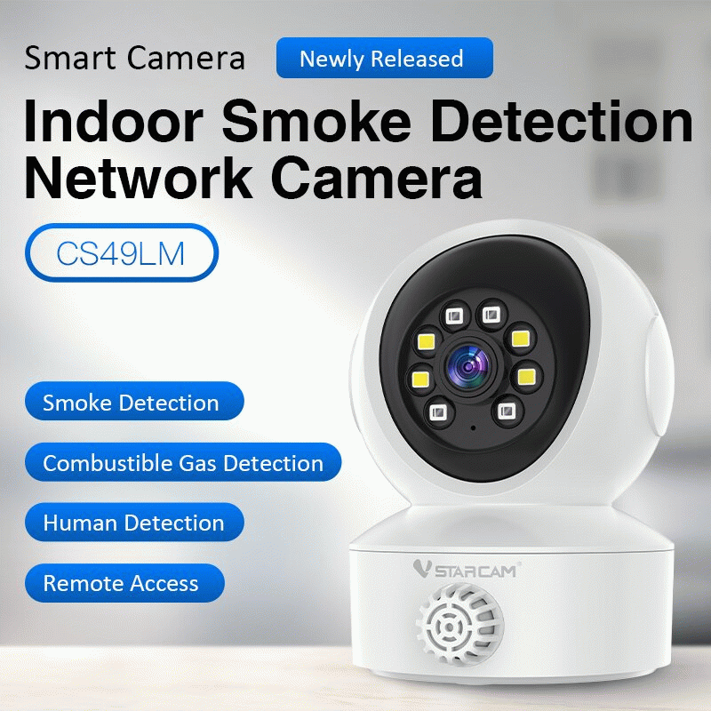 EU Plug - Vstarcam CS49LM 3MP HD Smart Indoor Network Security Camera with Smoke Gas Detector PTZ Co