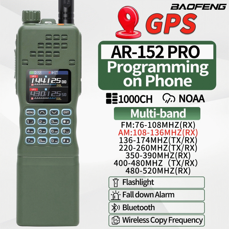 EU Plug - BAOFENG AR-152 PRO GPS Walkie Talkie Long Range bluetooth Programming 10W Multi Band 12000
