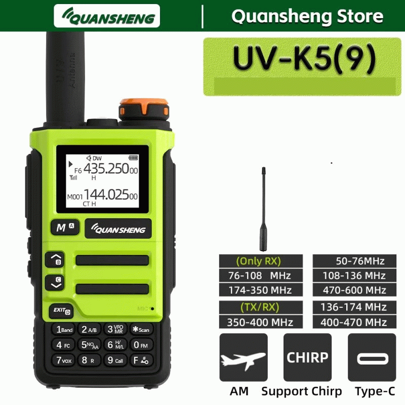 EU Plug - Quansheng UV-K5(9) 5W Walkie Talkie Long Range Transceiver Wireless Set Ham Amateur Receiv